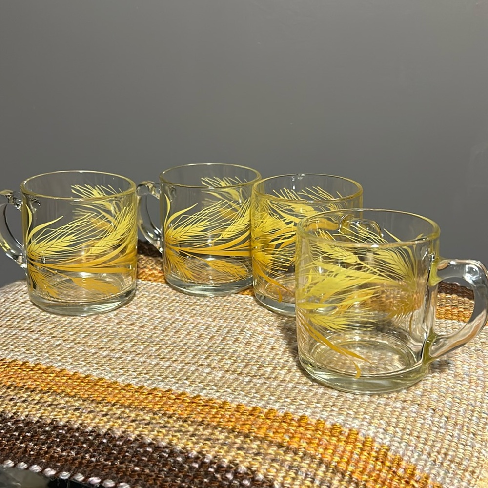 Vintage Like New 4 Libbey Golden Wheat coffee tea mugs cups Libby